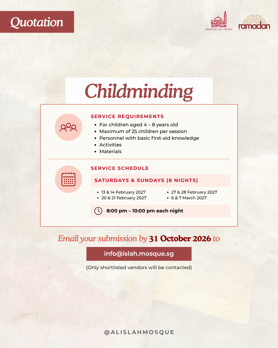 Childminding service quotation invitation